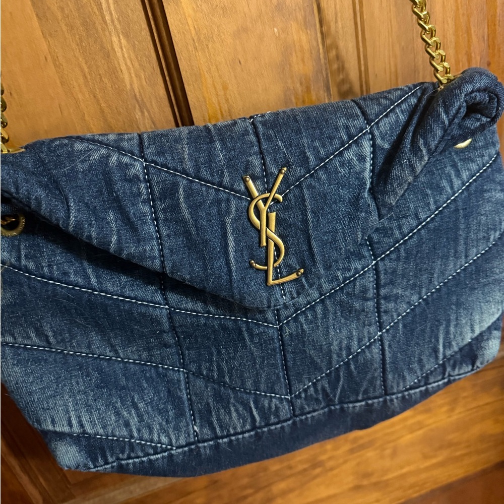Like Yves Saint Laurent Denim Quilted Shoulder Bag Puffer Toy Bag in Denim